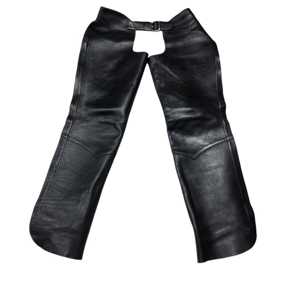 US Chap &‎ Saddlebag Black Genuine Leather Motorcycle Chaps Men's Size L
